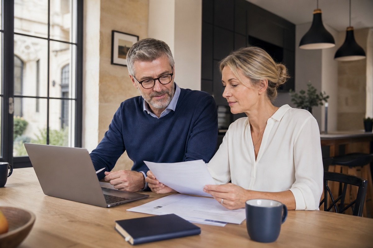 Couple français discutant de leur épargne